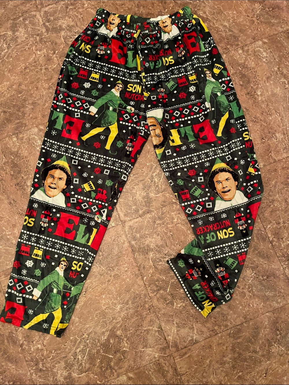 ELF Holiday Graphic Lounge Pants in Black, Green, Red, Yellow